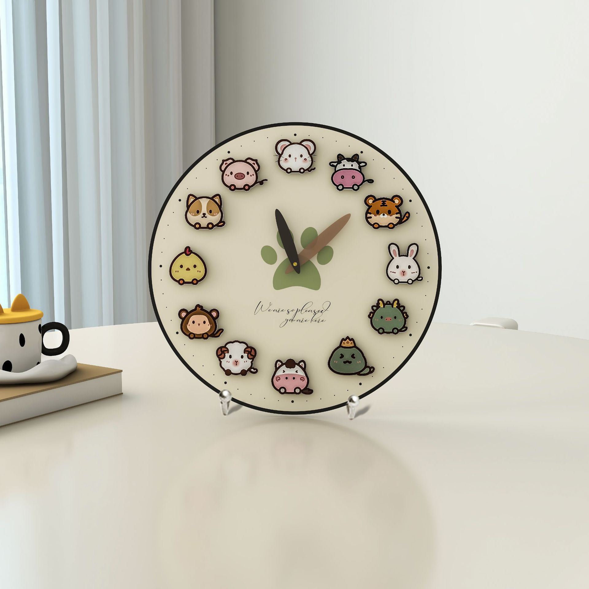 创意生肖装饰桌面时钟摆件钟表摆放式客厅表摆台式电视柜台钟台式