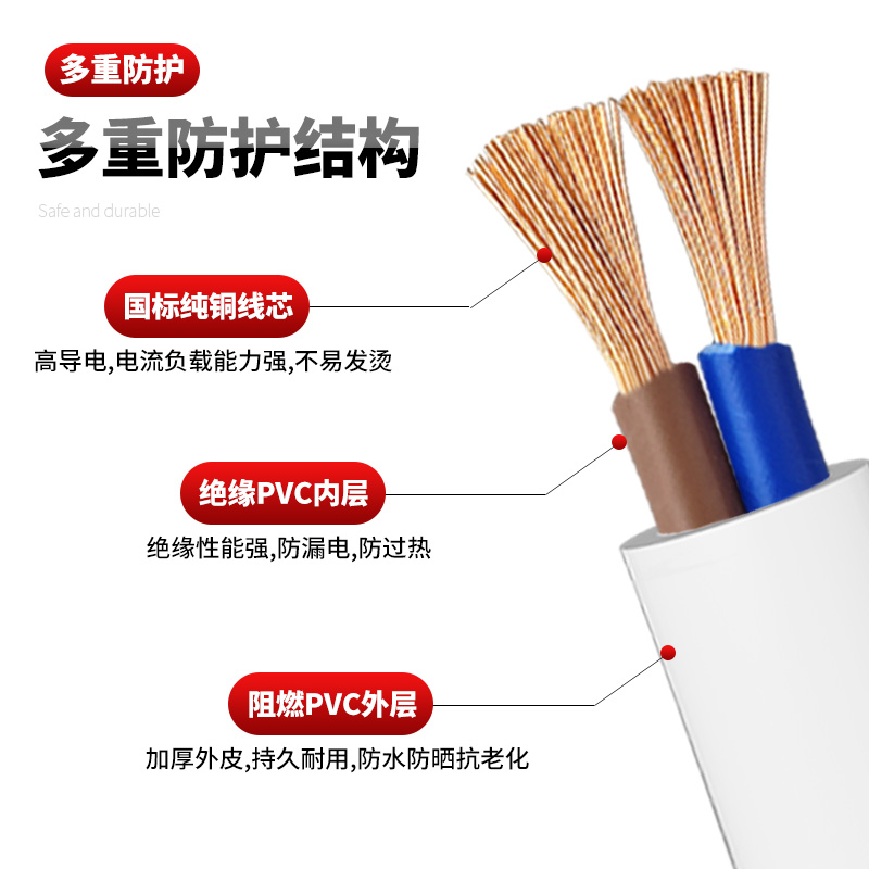 国标纯铜2芯护套线家用电线软线0.75 1.5 2.5 4 6平方电缆电源线