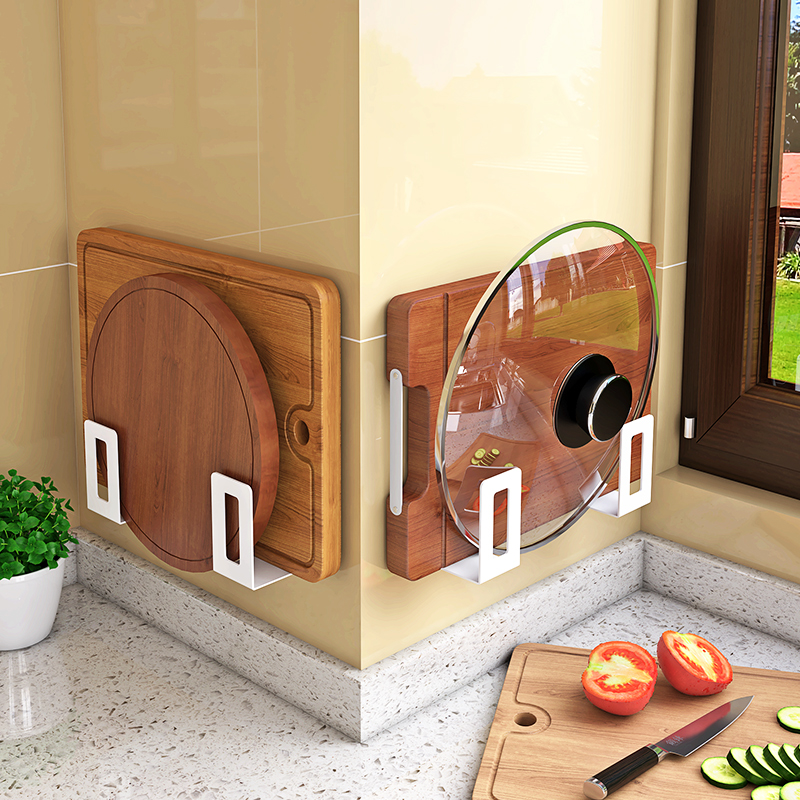 锅盖架砧板菜板架厨房置物t架子收纳神器免打孔壁挂式粘板架子家