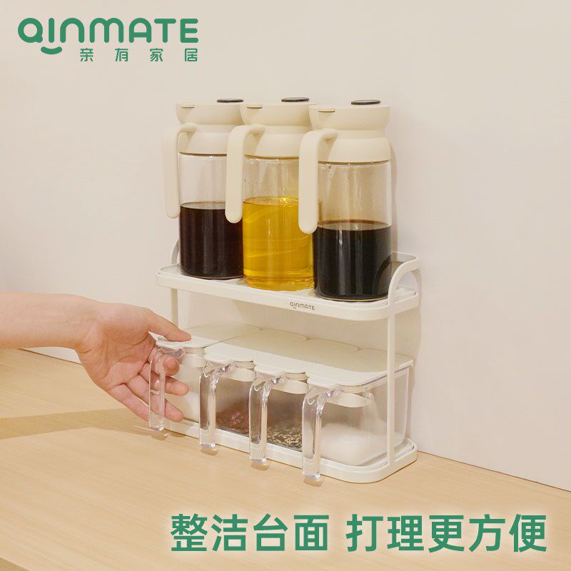 亲有调味罐架双层调料置物架免打孔盐罐醋瓶油瓶收纳层架厨房沥水