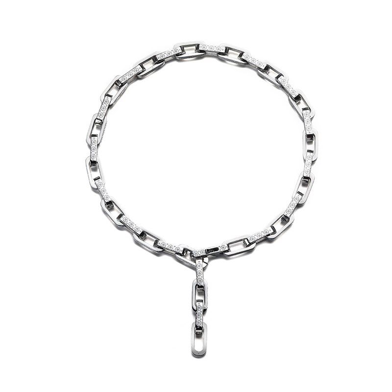 街头inas嘻哈项链小雏菊项链粗方形扣项链复古钛钢项链情铝锁骨链