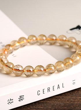 热卖9mm金发晶k手链天然金发晶钛晶手串发丝水晶厂家 饰品代发