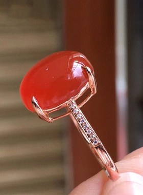 【优美】仿天然原矿保山南红玛瑙z小庄料冰红戒指镀S925银厂家直