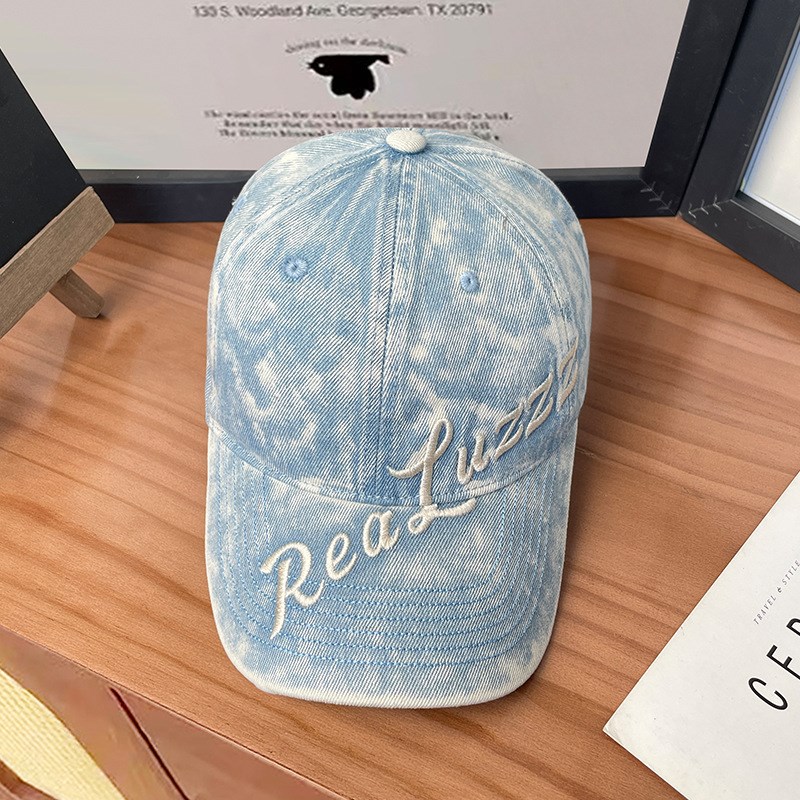 时尚扎染牛仔棒球帽子春夏百搭刺绣字母鸭L舌帽户外遮阳防晒太阳