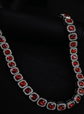 新款欧美嘻c哈男士红色玻璃12mm古巴手项链冰糖链HipHop潮流男配