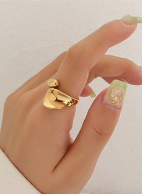 markba法式风格rings简约几何凹痕素圈戒指钛钢18k金食指戒指环