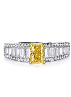 珠b宝 2023新款S925银高碳钻黄钻5*7mm雷迪恩切割欧美风戒指