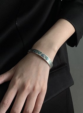 彩贝几何涂e鸦图腾开口手镯女ins小众设计感时尚高级手环个性配饰