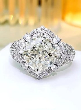 珠宝 20h23新款925银10*10mm白G色高碳钻欧美风时尚百搭戒指