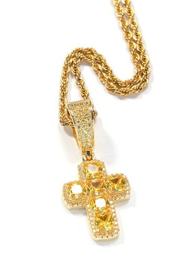 时尚铜镶彩色锆石十字实C心吊坠街头潮人首饰品跨境货源