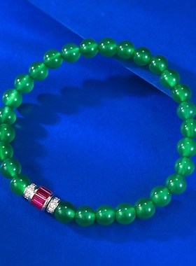 珠宝S9g25银镶玉石玛瑙玉髓翡翠手链国风手链新中风日常时尚款