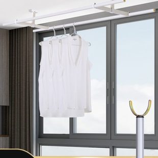 晒悬挂晾衣架晾衣杆阳台双杆固定家用铝合金式 顶装 晾衣架吊顶阳台