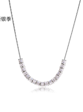 新银季S925纯银项链女方块颗粒吊坠锁骨链高级感简约百搭银色链条