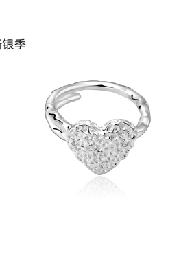 新银季s925银爱心戒指女简约时尚小众个性设计高级感开口戒指环
