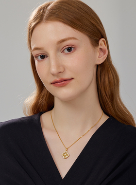 纯银金包银满钻四叶草锁骨链