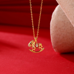 纯银镀黄金小马项链本命年吊坠女马上有钱挂坠新年礼物38女神开春