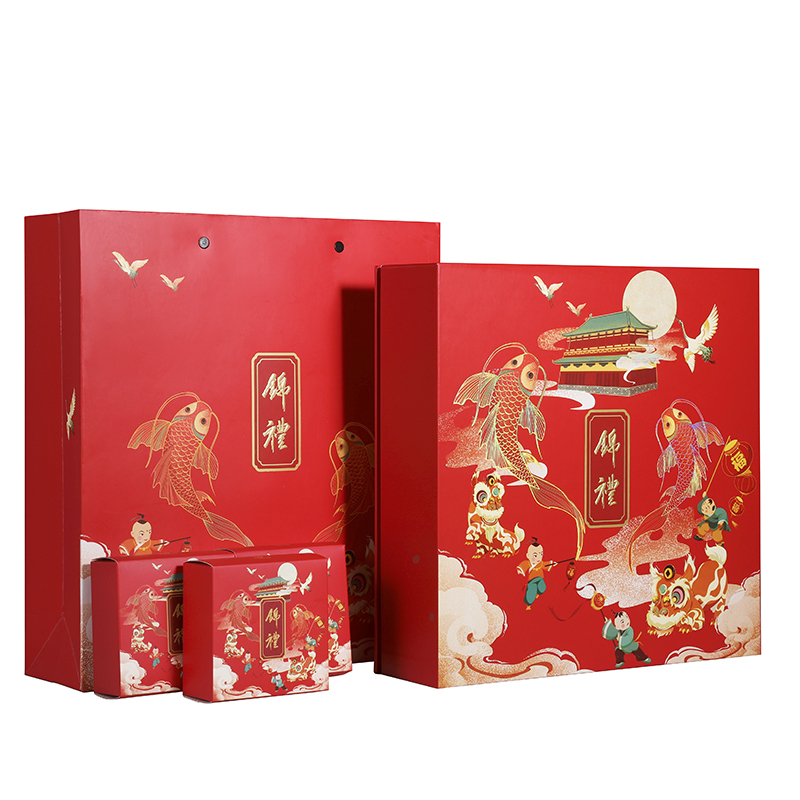 2021中秋高档锦鲤月饼礼盒包装B盒茶叶礼盒装P空盒通用礼盒送礼定