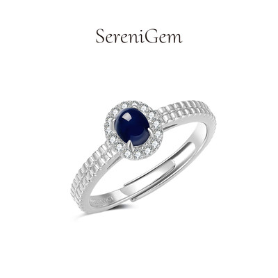SereniGem谧彩境天然皇家蓝戒指经典围镶款925银蓝宝石戒指