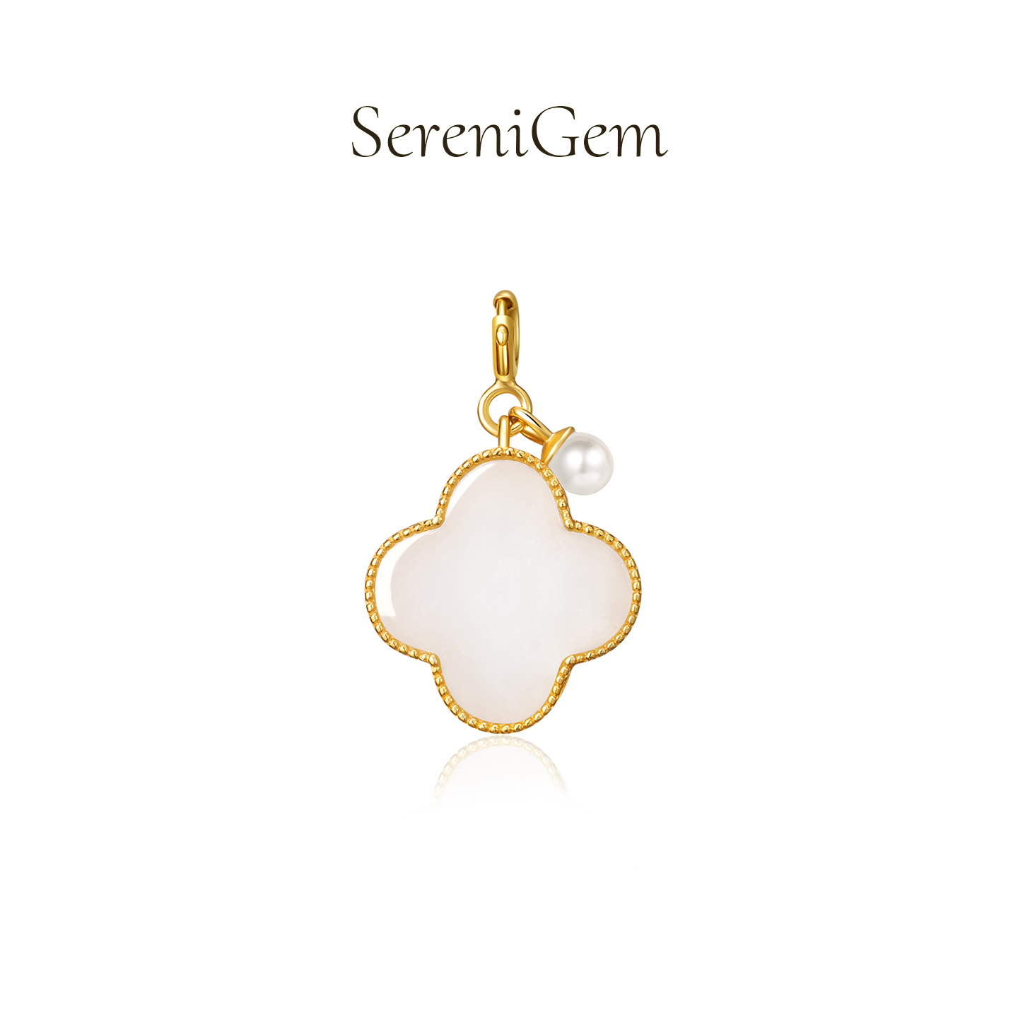 SereniGem谧彩境 s925和田羊脂白玉设计款四叶草吊坠