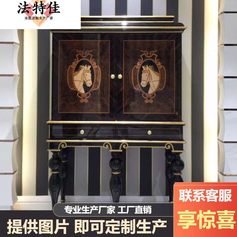 新古典后现代玄关柜门厅柜 欧描式金银奢华储物柜 实木隔断餐边柜