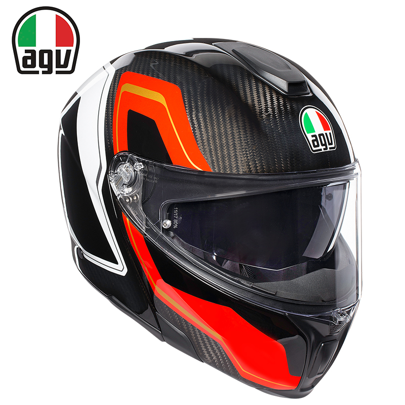 新款AGV碳纤揭面盔头盔男女防雾摩托车赛车双镜片全盔四季安全帽
