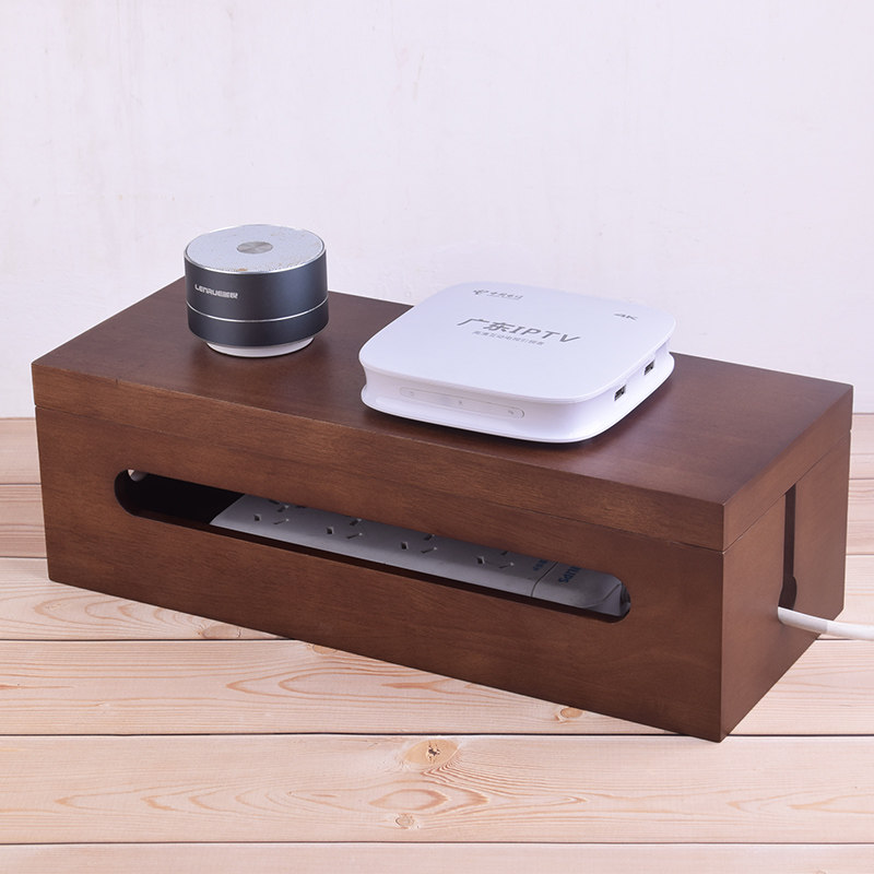 wifi路由器插座数据线电线排插插线板收纳盒遮挡盒置物架实木盒子