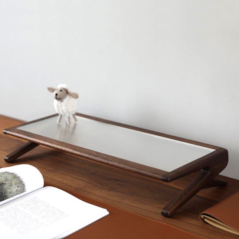 黑胡桃木电脑显示器增高架办公桌面笔记本台式屏幕工位垫高底座小