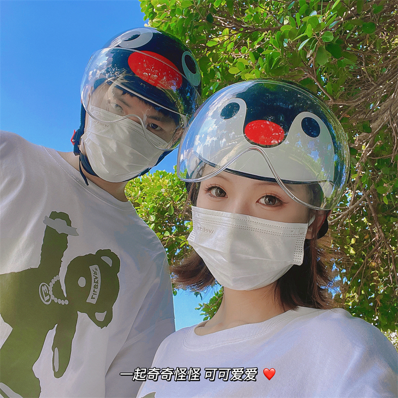 卡通pingu电动车头盔创意可爱企鹅家族情侣电瓶摩托车安全帽半盔
