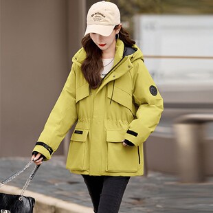 收腰工装风派克服羽绒服女冬2024新款内胆爆款冲锋衣式白鸭绒外套