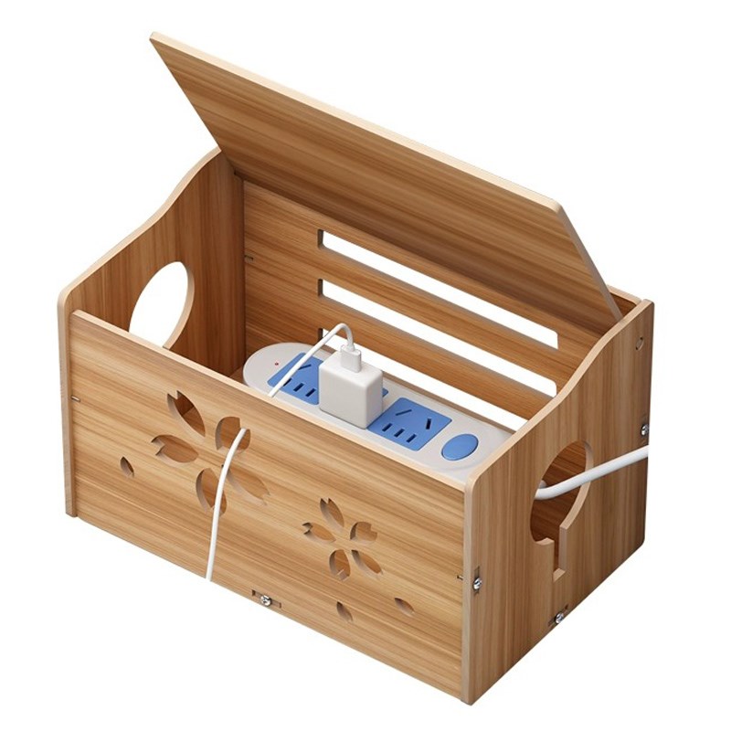 插线板收纳盒家庭电源线插排整理盒桌面电线插座集线盒理线盒木质