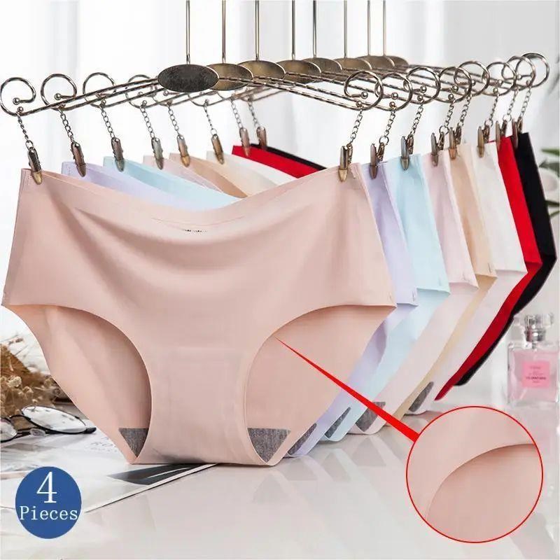 4PCS/Set Plus Size Womens Panties Solid Seamless Underwear