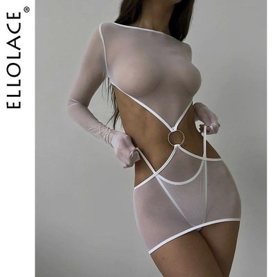 Ellolace Sensual Lingerie Transparent Babydoll Sheer Mesh Cu