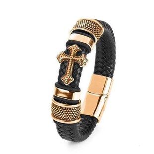 Men/s Fashion Classic Black Woven Leather Inlaid Cross Mag