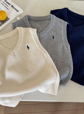儿童马甲2025春季新款男童无袖刺绣针织衫内搭宝宝背心外穿毛衣潮
