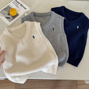 儿童马甲2025春季新款男童无袖刺绣针织衫内搭宝宝背心外穿毛衣潮