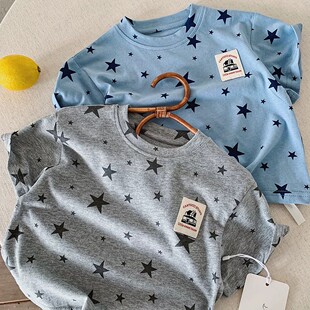 儿童短袖T恤22026夏季新款星星图案圆领宽松百搭上衣男女童休闲风
