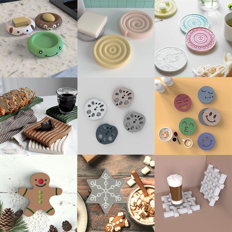 多款创意水泥莲藕杯垫茶垫模具混凝土藕片托盘模具工艺品摆件模具