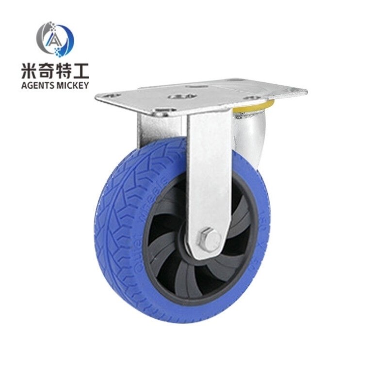 米奇特工万向轮带刹车脚轮tpr高承重橡胶轮子重型手推车8寸万向刹