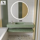 果绿色水磨石一体成型式 台盆洗脸盆洗手池洗漱台酒店民宿浴室水池