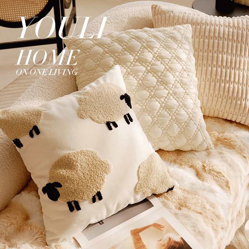 可爱绵羊儿童房抱枕套简约棕色风卡通客厅沙发床上飘窗靠垫靠枕