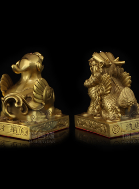 福善缘纯铜貔貅摆件一对公母貔貅黄铜铸造皮丘家居客厅店铺装饰品
