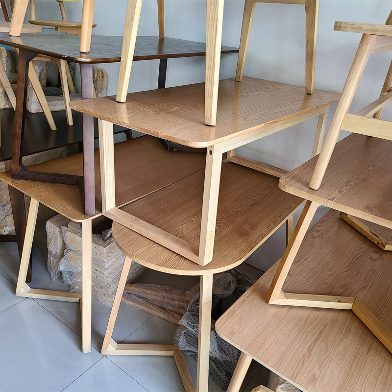 餐桌小户型简约圆长方形桌子实木腿奶茶店家商用洽谈接待桌椅组合