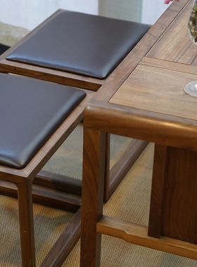 新中式实木方凳黑胡桃木小茶A凳换鞋凳矮凳茶几简约家用皮凳