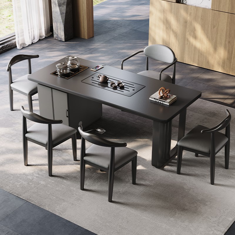 意式极简纯黑岩板家用阳台t小茶台办公室功夫泡茶桌休闲喝茶桌组