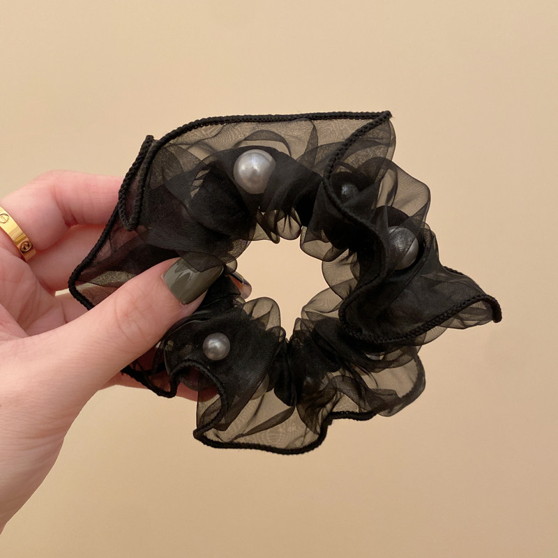 气质网纱珍珠头绳大肠发圈2024C新款高端丸子头发绳夏季扎头发头