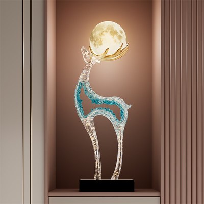 招财鹿进b门玄关装饰摆件轻奢高档客厅竖高壁龛氛围灯乔迁新居礼