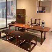 新中式 实木茶桌椅组合现代简约黑胡桃功夫泡茶台禅意茶楼茶室家具