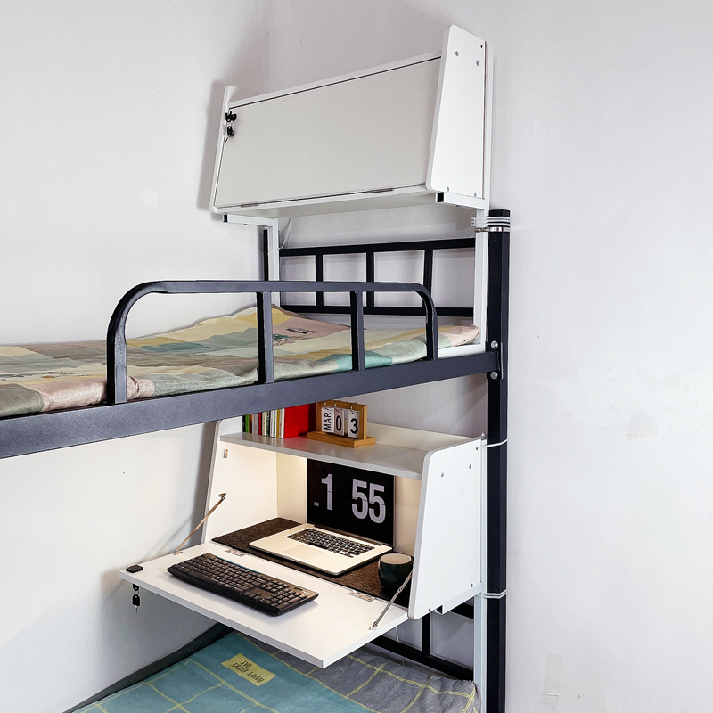 宿舍实木床上书桌悬空可折叠电脑桌学生上下铺固定床帘床侧悬浮桌