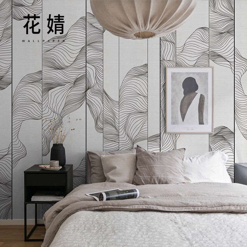 抽象线条艺术壁纸现代简约电视背景墙壁画定制卧室客厅无纺布墙布