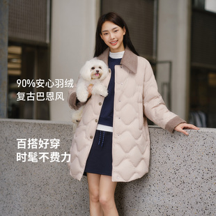 坦博尔羽绒服女款撞色灯芯绒翻领外套显瘦百搭好穿中长款保暖上衣